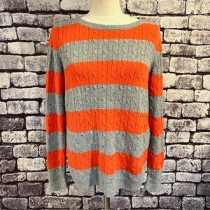 Talbots Orange & Gray Cable Knit Pullover Sweater Size L